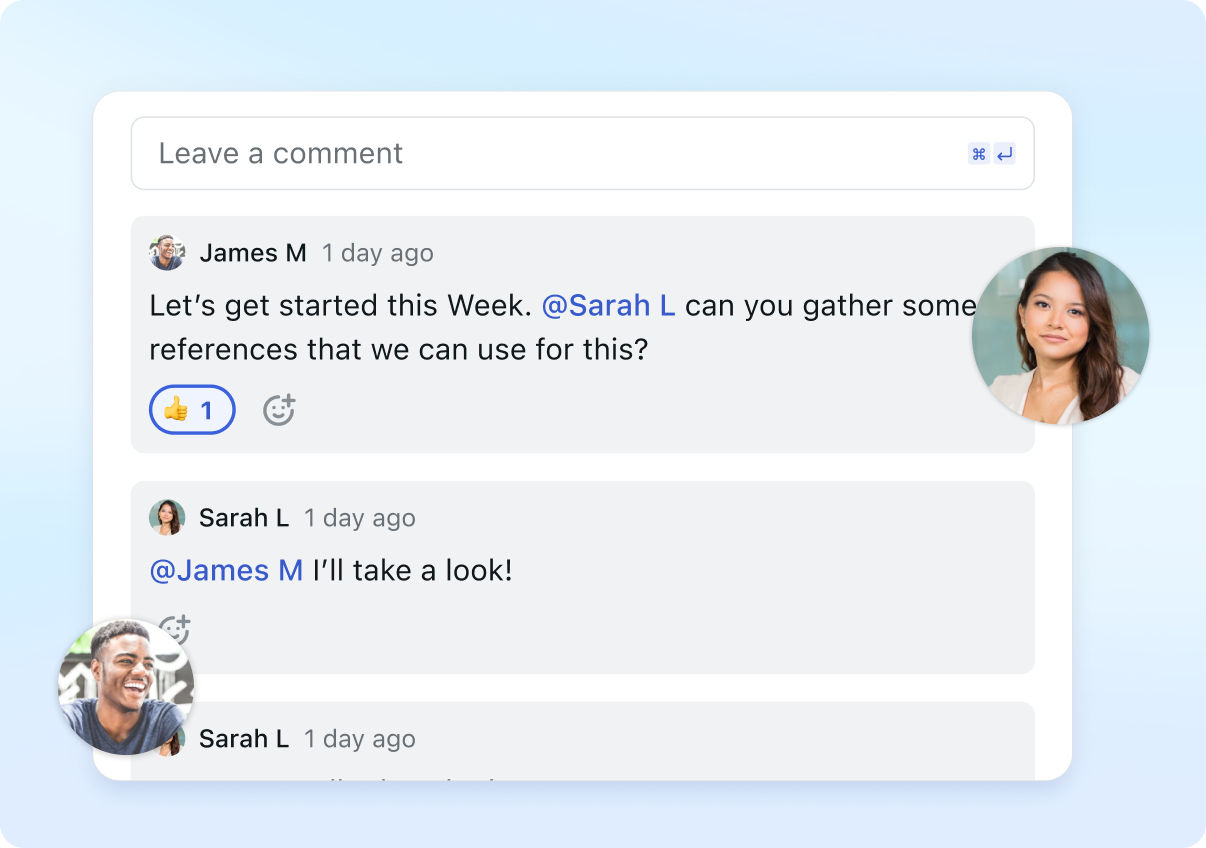 Communicate and collaborate right inside Motion - skip endless Slack and emails without context