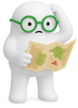 Illustration of a Motion AI Employee lost, holding a map