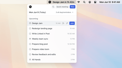 The new App bar integration for Mac & Windows System Tray
